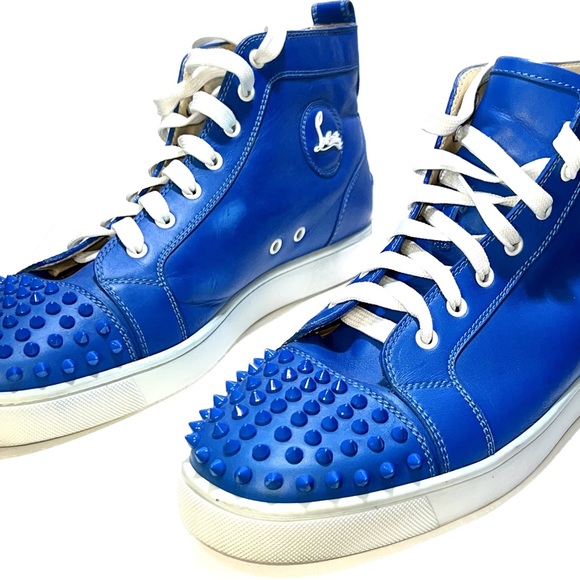 Men’s Christian Louboutin Louis Orlato Flat Blue Leather Spikes High Tops. SZ 44 - Picture 6 of 7